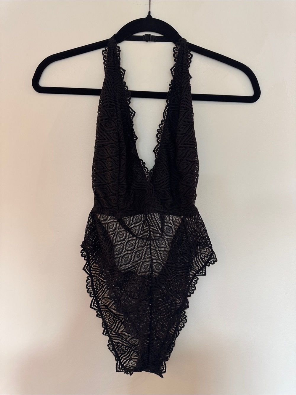 Vintage Black Lace Halter Bodysuit